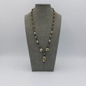 Long Necklace Coy Fish Butterfly Black Gold & Silver Toned Magnetic Closure 26"